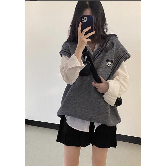 2023 otoño e invierno nuevo estilo coreano estudiante Mickey chaleco suelto suéter de punto las mujeres moda prendas vestir exteriores image 4