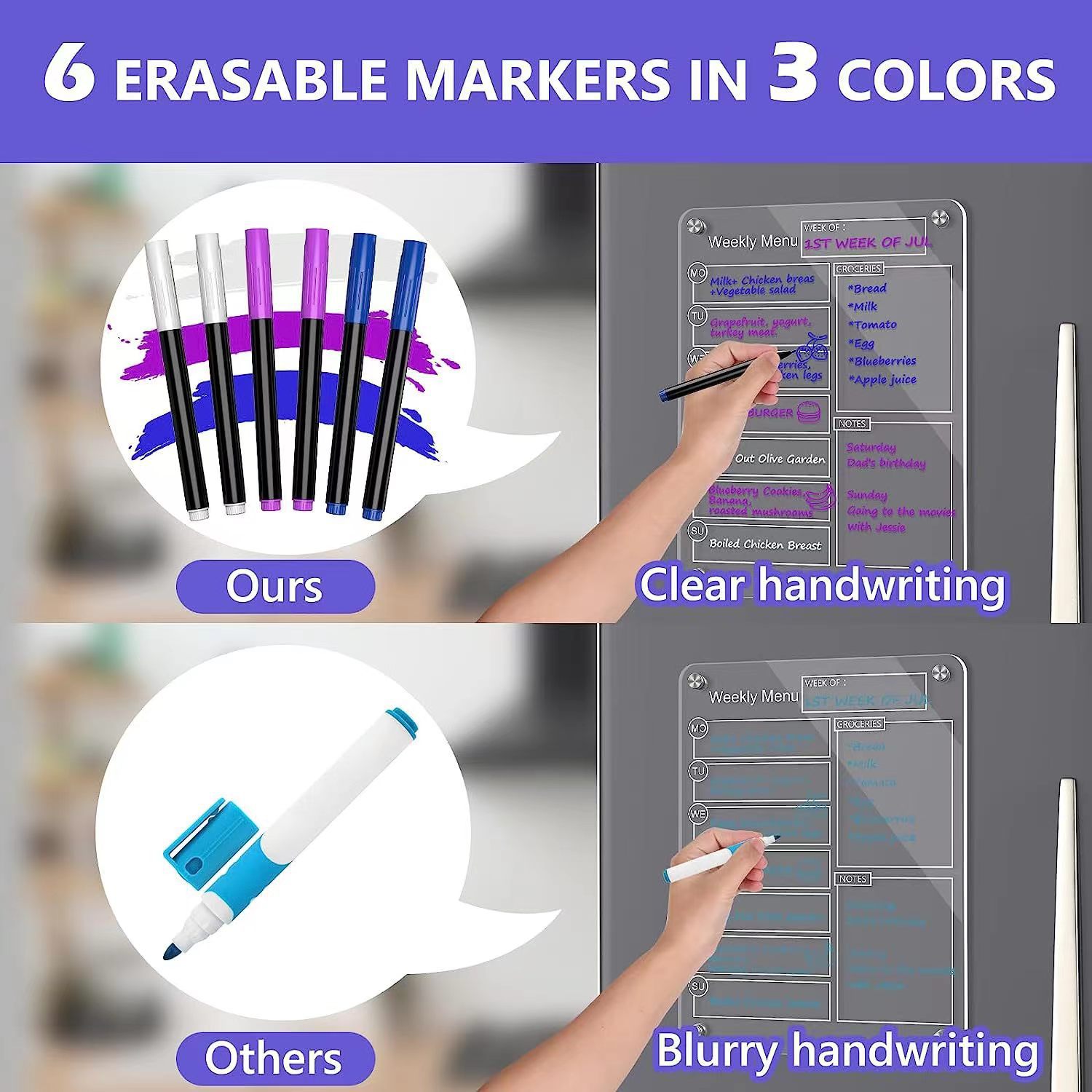 Acrílico transparente transfronterizo imán de nevera magnético tablero de notas de succión magnética tablero de mensajes tablero de mensajes tablero de limpieza en seco tablero de mensajes
