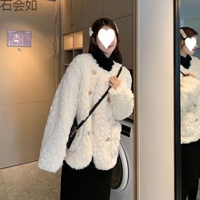 韩版冬季新款皮毛一体高级小香风羊羔毛绒白色毛毛外套女加厚上衣