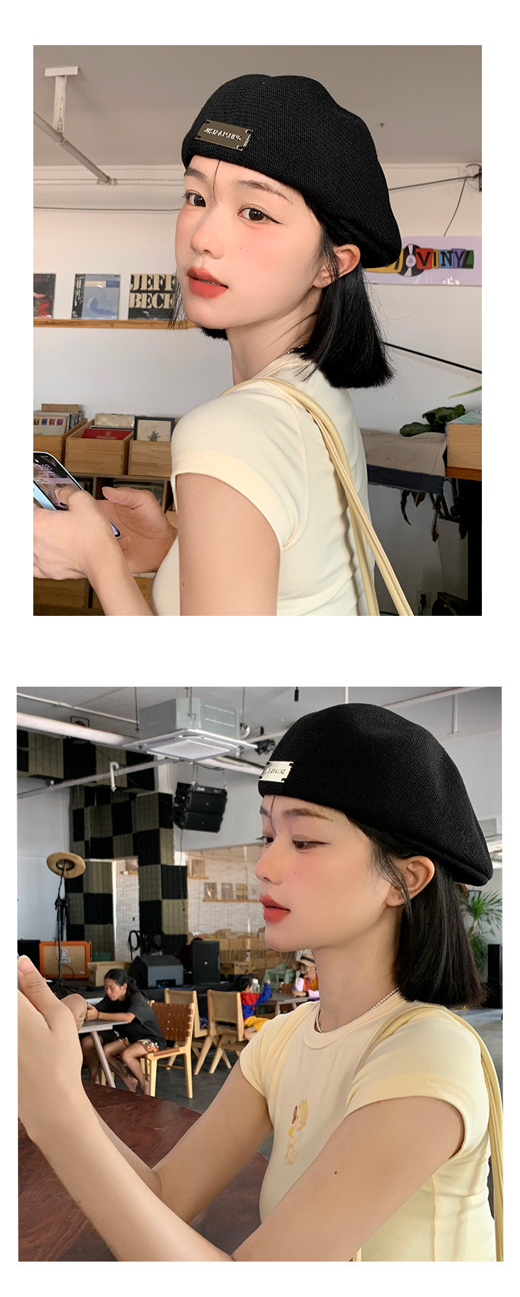 Stor huvudduk röd mode svart målare visar ansikte liten ny framåt hatt bakåt bär basker hona_voghion.com