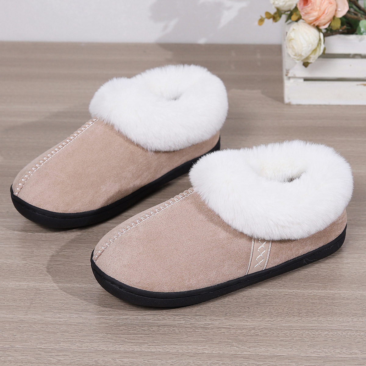 Home cotton slippers female Baotou cotton drag indoor household non-slip neutral slippers_voghion.com