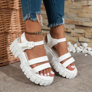 Thick-Soled Sandals for Women 2025 New European and American Large Size Open-Toe Comfortable Platform Sole One-Line Buckle Sandals