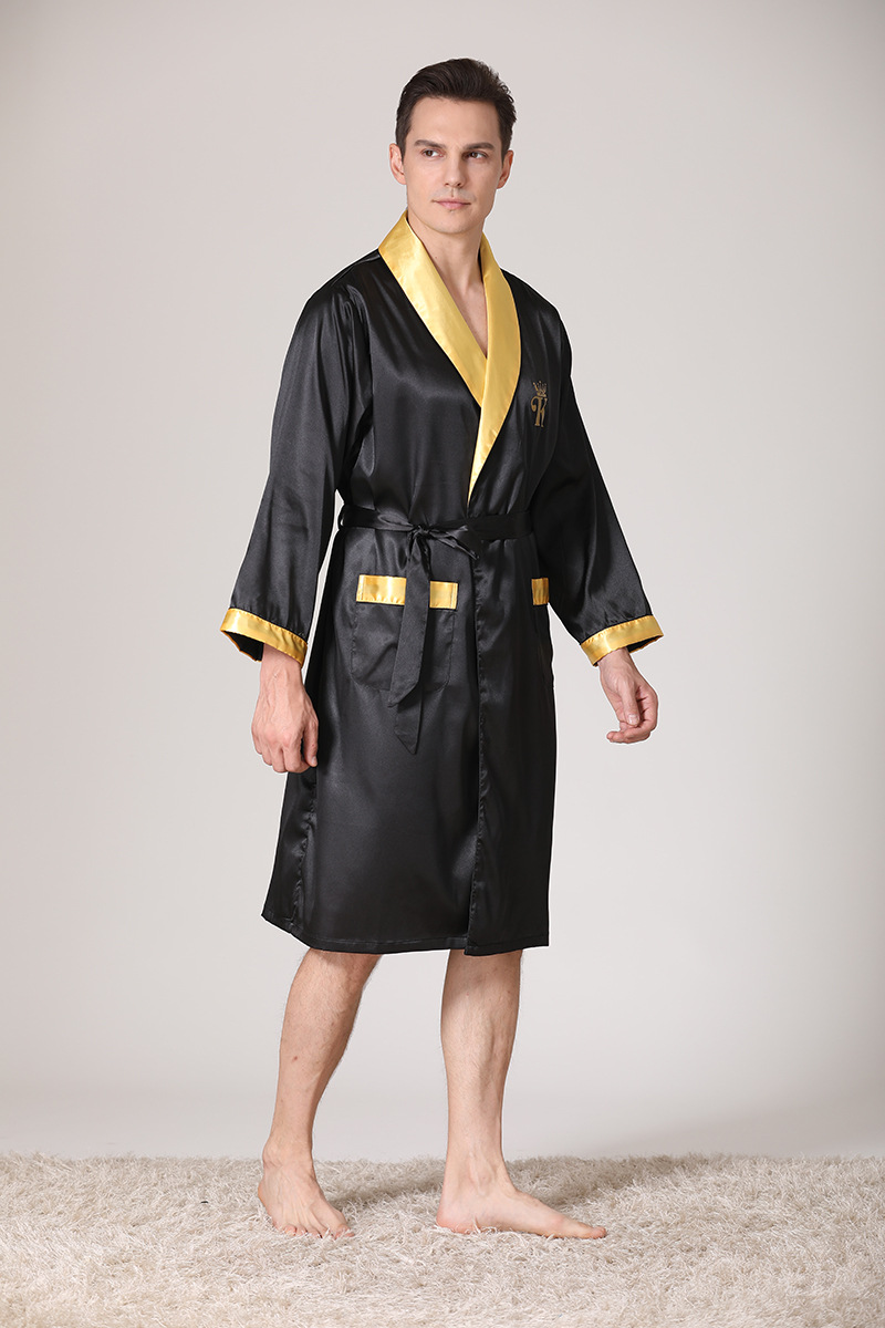 men's summer silk bathrobe pajamas men's summer thin ice silk pajamas plus size bathrobe home clothes_voghion.com