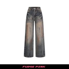 Fudge Pink 25秋季New美式复古辣妹个性水洗刺绣牛仔长裤