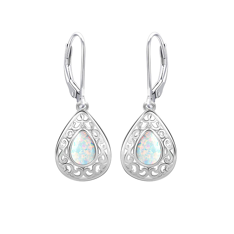 925 plata esterlina forma de gota de agua sintética OPPO pendientes para mujeres Europa y América lujo ligero nicho de alto nivel sensación OPPO pendientes de piedra