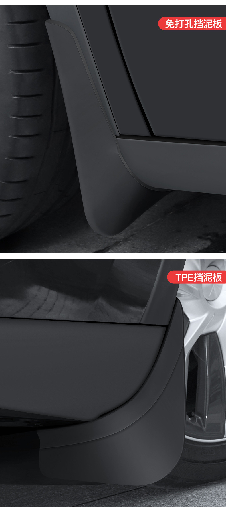 Suitable for the New Version of Tesla Model Y/3/Yl, No-Drill Mudguards, Front and Rear Wheel Splash Guards, Sand-Blocking Accessories