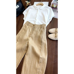 【店頭売れ筋】西洋風夏新作ファッション人気年齢軽減ポロカラーショートスリーブシャツカーキカジュアル