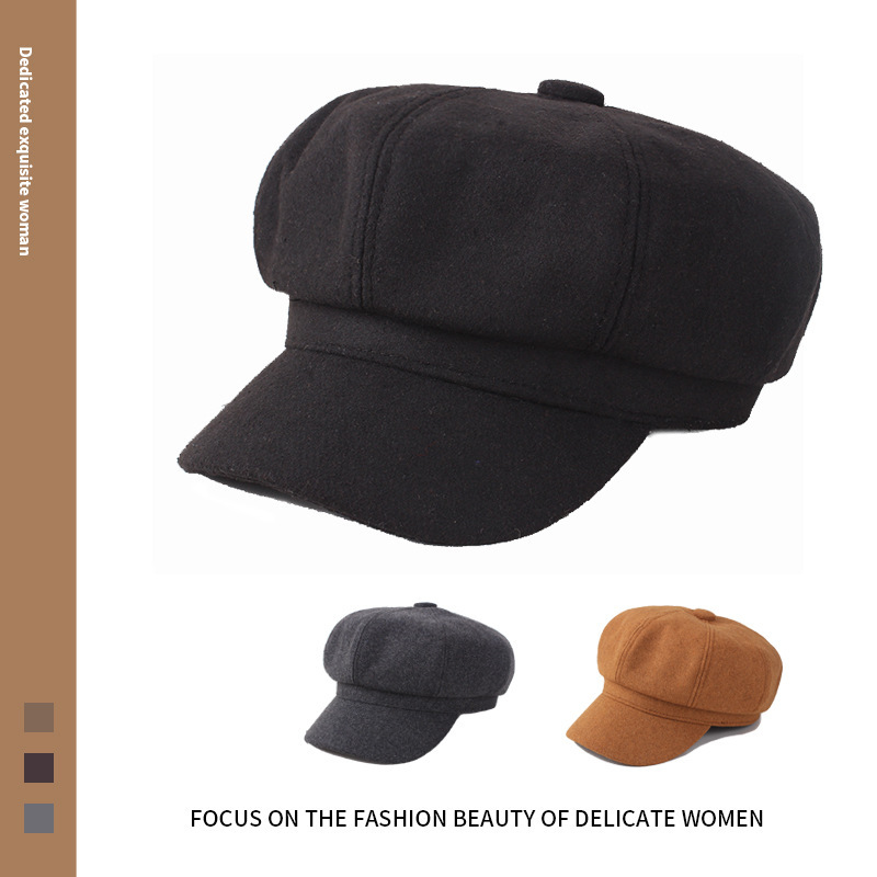 2022 Autumn and Winter Solid Color Octagonal Women's Hat Korean Fashion Cap Showing Face Small Internet Red Beret Casual Fashion 2022 Autumn and Winter Solid Color Octagonal Women's Hat Korean Fashion Cap Showing Face Small Internet Red Beret Casual Fashion