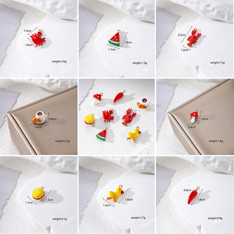 15g Weight Pendant Jewelry Making Type DIY Jewelry Accessories, Earrings, Necklace Classification 10 PCS/Package Quantity Alloy Material Animal, Hamburger, Mushroom, Shrimp, Watermelon, Duck, Dragon, Lobster Pattern Cute Style Enamel, Enamel Craft 10 PCS/Package Alloy Animal Hamburger Mushroom Pendant DIY Jewelry Accessories Earrings Necklace 无