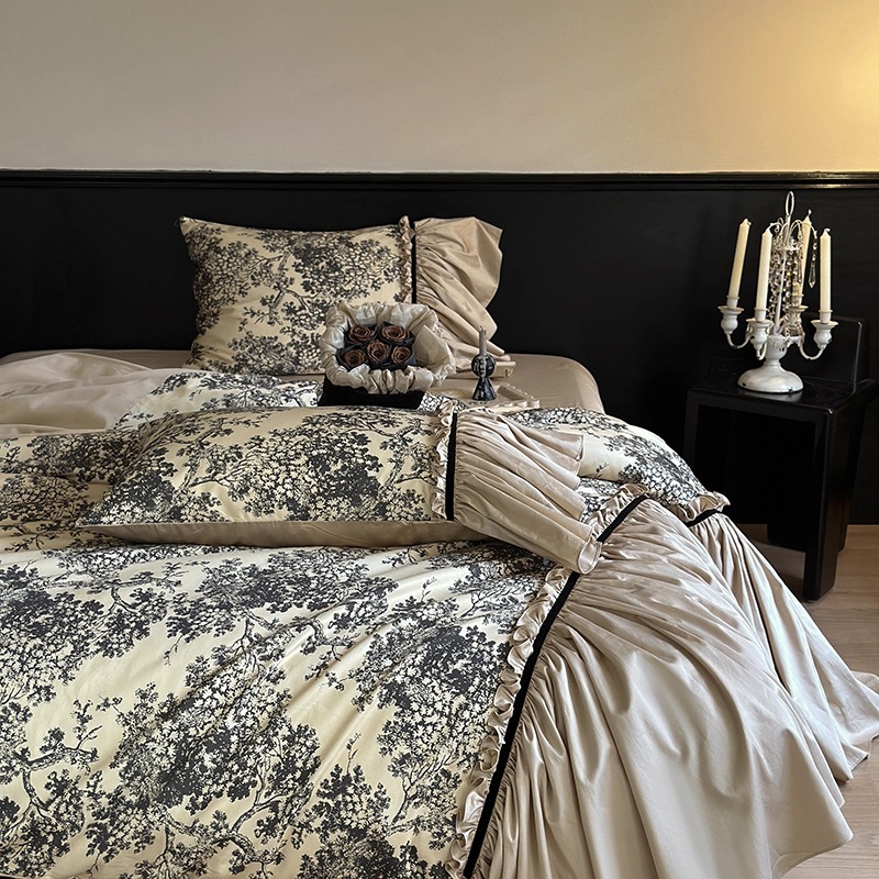 Conjunto de cama 4 peças estilo boho vintage francês_voghion.com