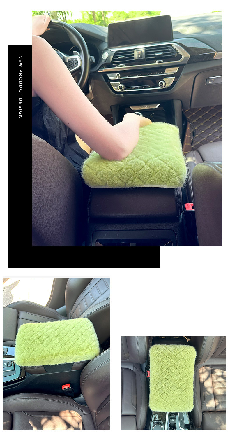 Rhombus Short Plush Winter Memory Foam Car Armrest Box Pad