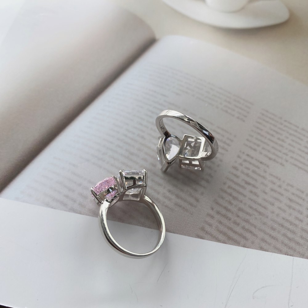 Fashion Geometric Sterling Silver Inlay Zircon Rings 1 Piece