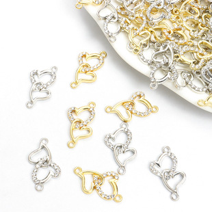 diy K-style Jewelry Accessories Double Hanging Diamond Double Heart Heart Diamond Alloy Small Pendant Necklace Pendant Wholesale