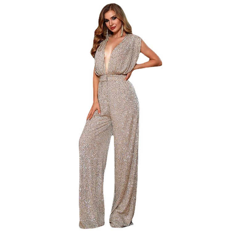 Dammekleeder Nei Dammemoud sexy Pailletten Mëtt Taille onofhängeg Statioun explosivt Temperament Jumpsuit_voghion.com