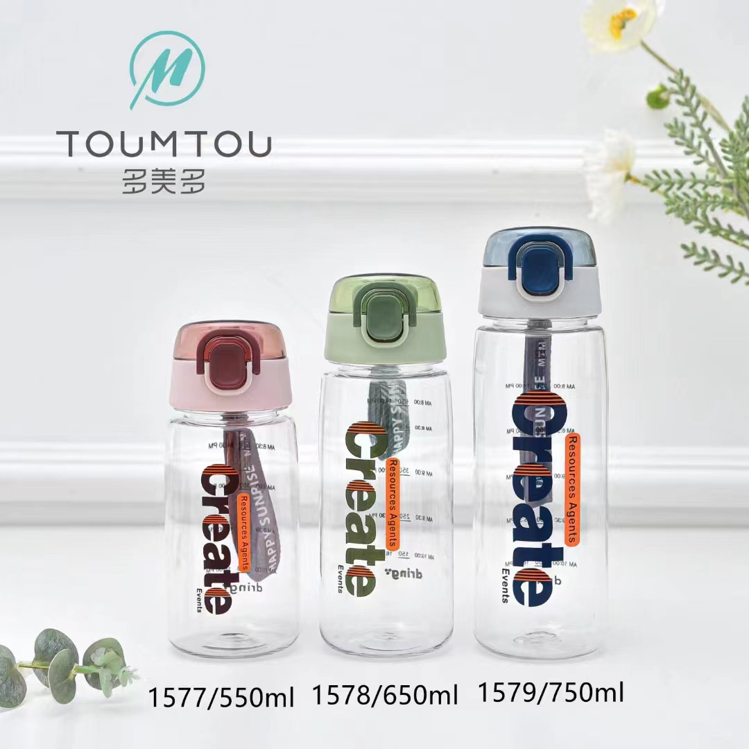 Duomedo rebote cubierta deportes taza de plástico simple estudiante taza de agua cartas inglesas Comercio exterior portátil práctico taza