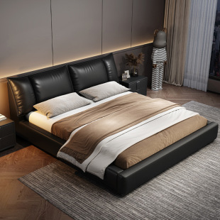 Light Luxury Style Top-Grain Leather Bed High-End Elegant Master Bedroom 1.8m Genuine Leather Bed Modern Simple Upholstered Double Bed