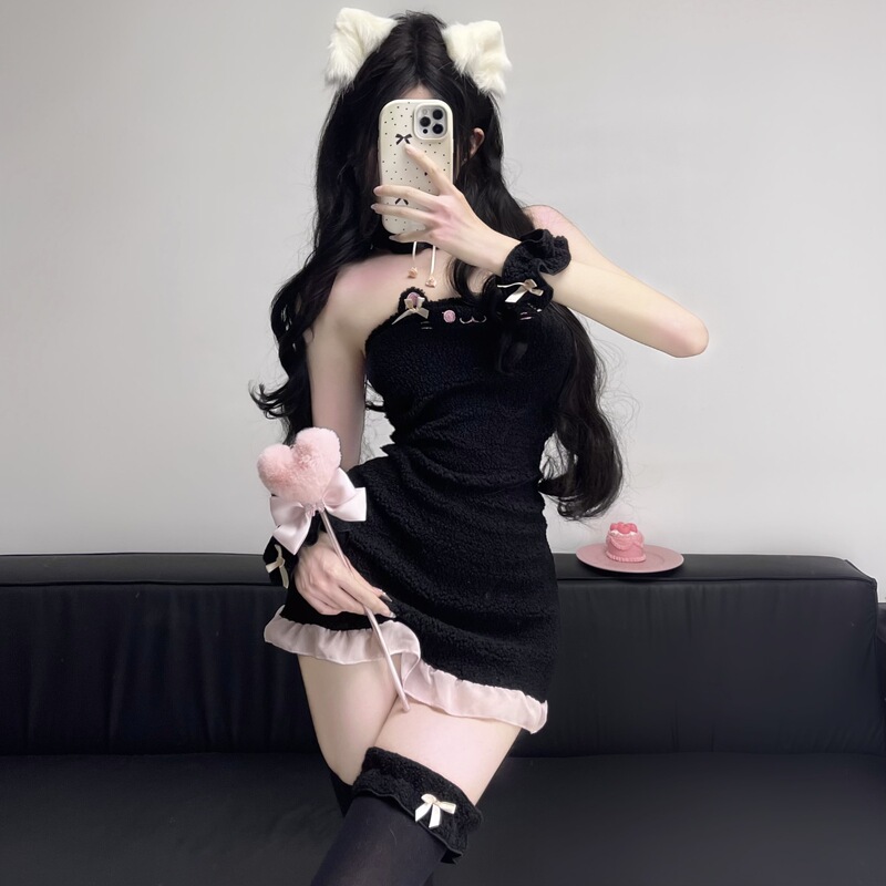 Golden Night Sex Lingerie Plush Backless Pure Desire Maid cos Cat Hot Girl Slim Fit Sexy Temptation Free suit