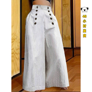 R 10570 Stripe button wide leg pants �l�y�~�����ѝ