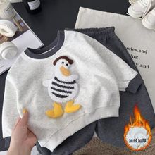 加绒加厚男女童宝宝套装2025秋冬新款小童卡通休闲卫衣长裤两件套