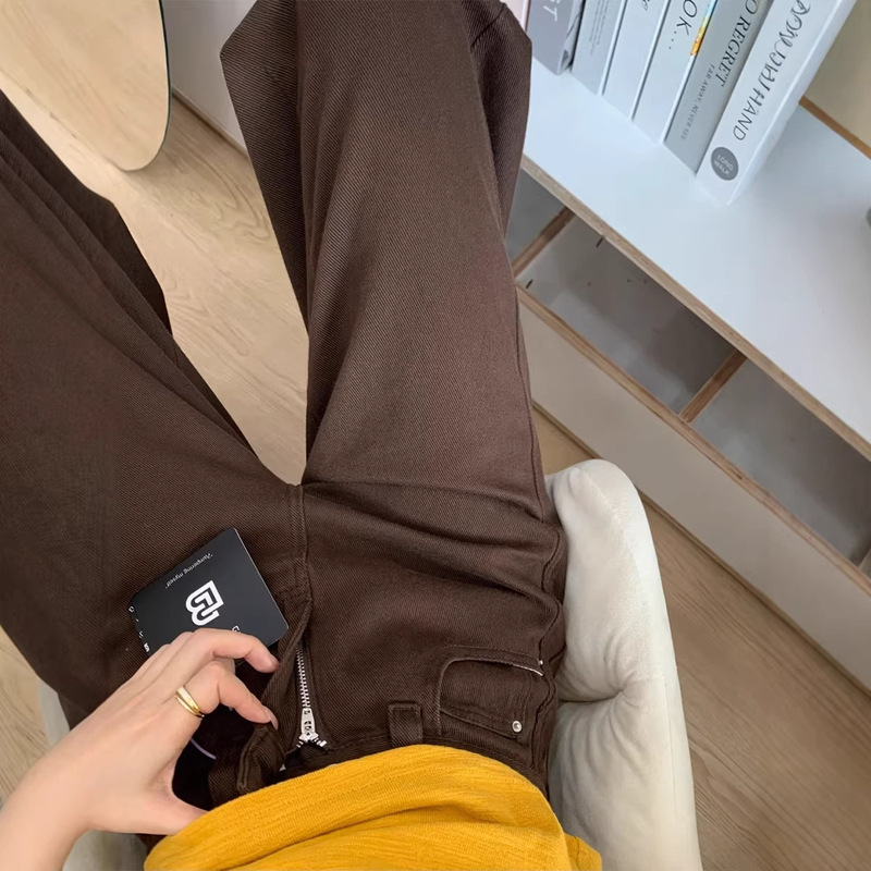 Melard Coffee Brown Scimitar Jeans for Women 2025 Autumn and Winter New High-Waisted Loose Fleece-Lined Wide-Leg Straight Pants Melard Coffee Brown Scimitar Jeans for Women 2025 Autumn and Winter New High-Waisted Loose Fleece-Lined Wide-Leg Straight Pants
