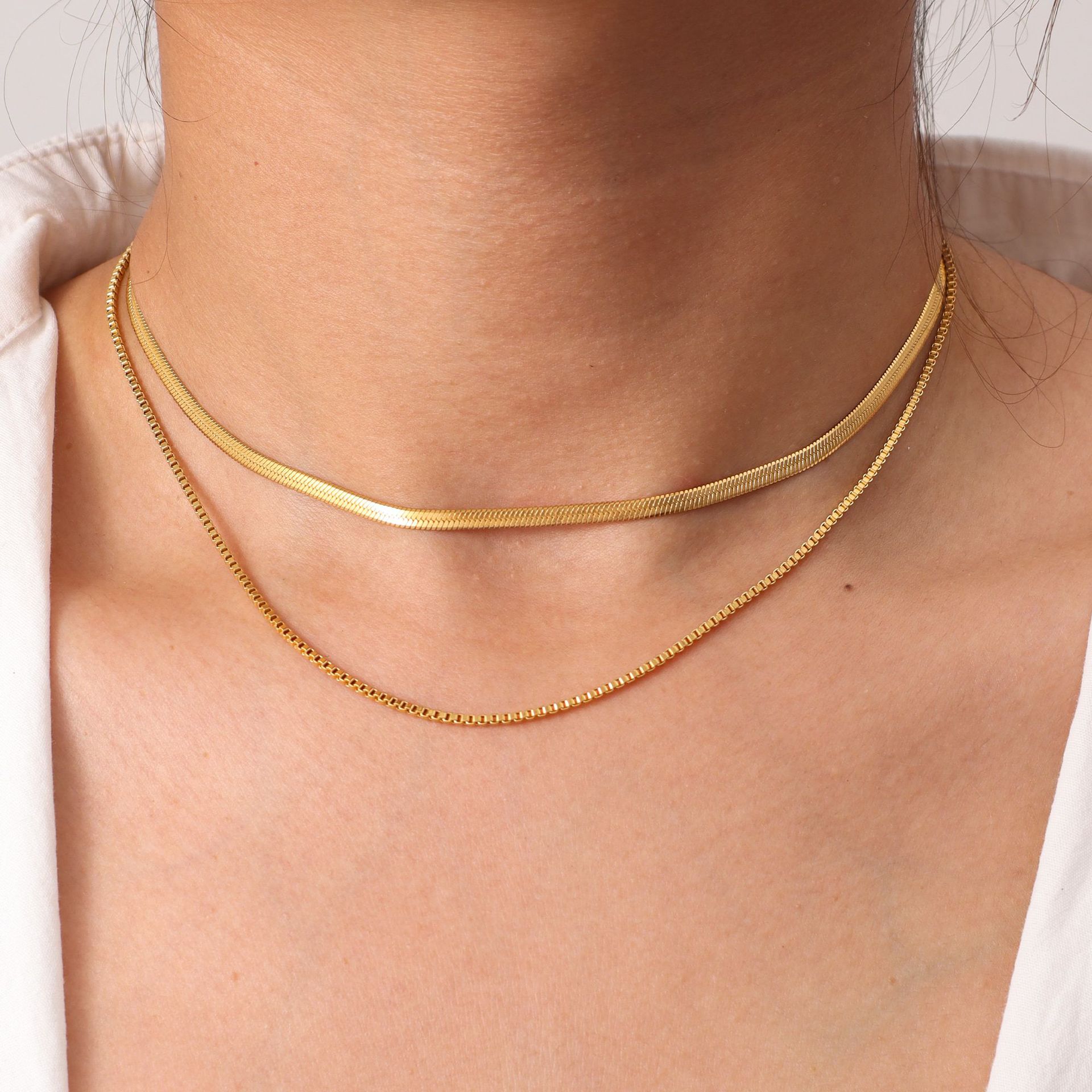 304 Stainless Steel Chain Material Wholesale Jewelry Simple Style Classic Style Solid Color 304 Stainless Steel Plating Chain Layered Necklaces