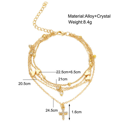 Cross-border best-selling creative diamond ankle chain, foreign trade multi-layer heart-shaped beach ankle chain, cross-shaped ankle chain, wholesale