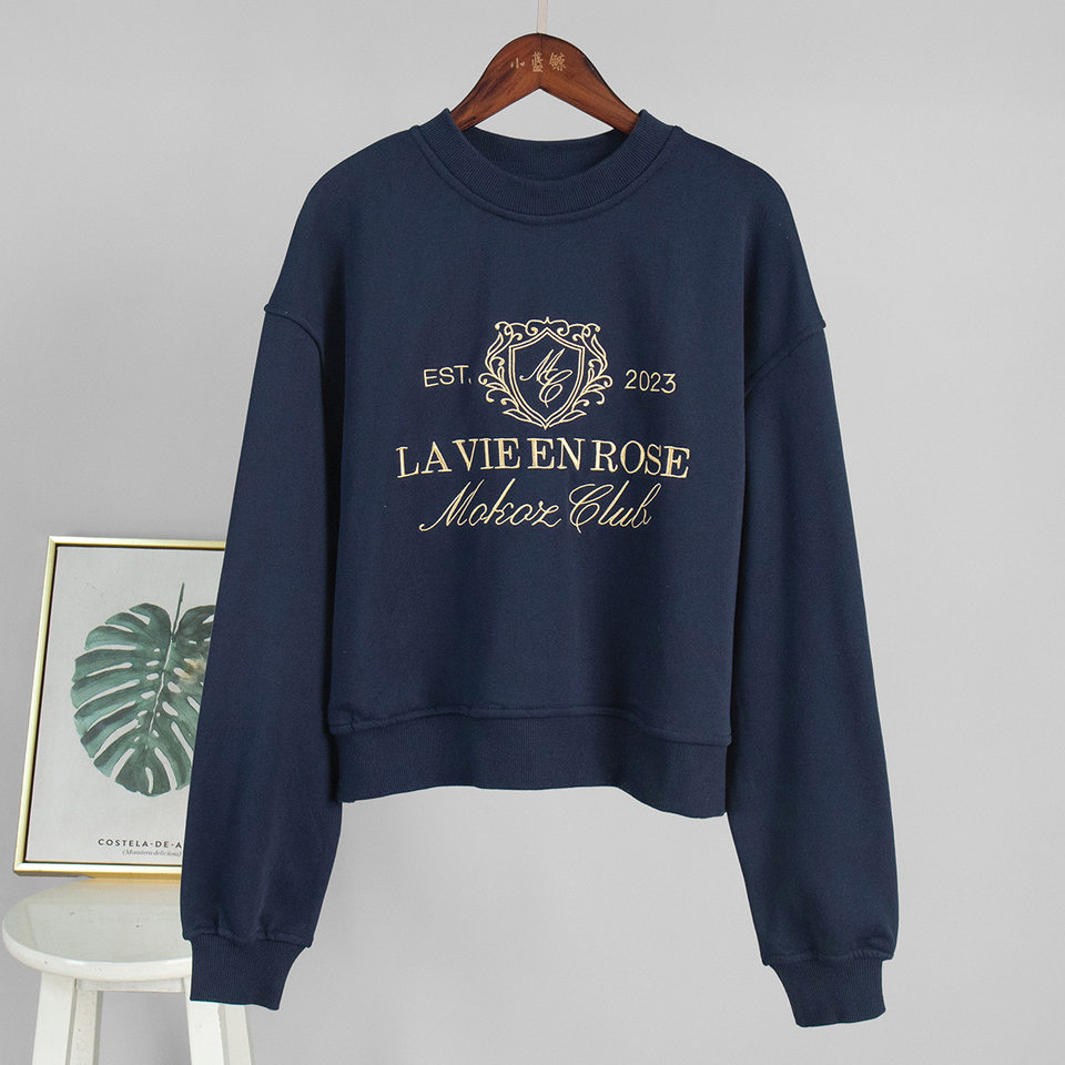 Bộ đôi áo nỉ thêu và quần dài nữ phong cách casual — Màu trắng nhạt, Màu xanh hải quân, màu xám, nâu sẫm chi tiết 16