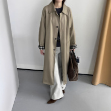 【初简】  长款风衣外套女2025秋季新款休闲格纹英伦风大衣1034