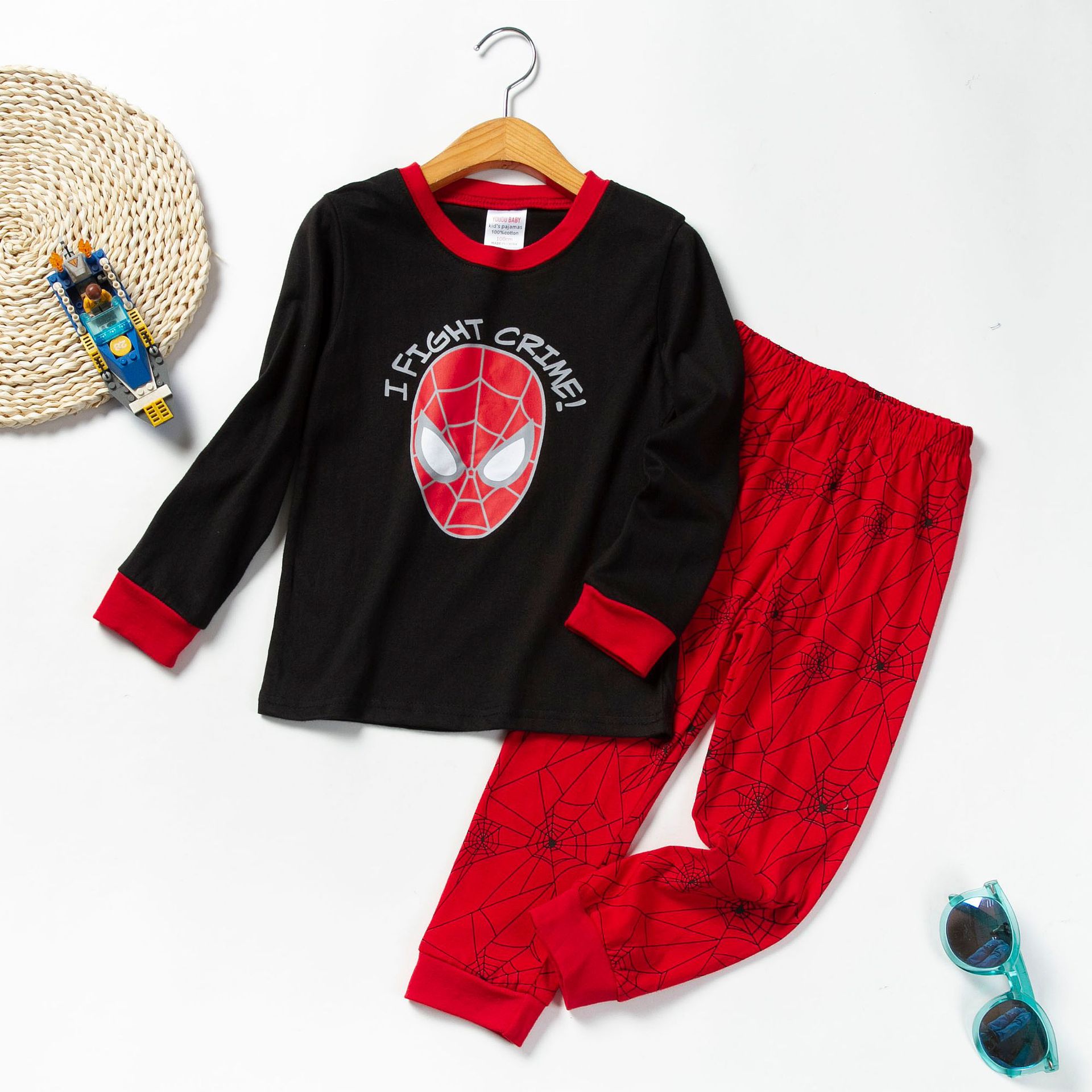 Primavera, Otoño e Invierno Pijama de algodón para niños de manga larga traje de dibujos animados para niños bebé homewear Spider-Man Captain America