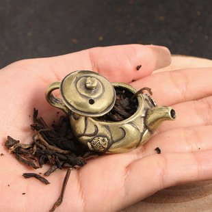 Brass Small Teapot Ornament Mini Small Copper Pot Double Fish Small Pot Handle Copper Small Pot Tea Ceremony Creative Tea Pet Exquisite Pot