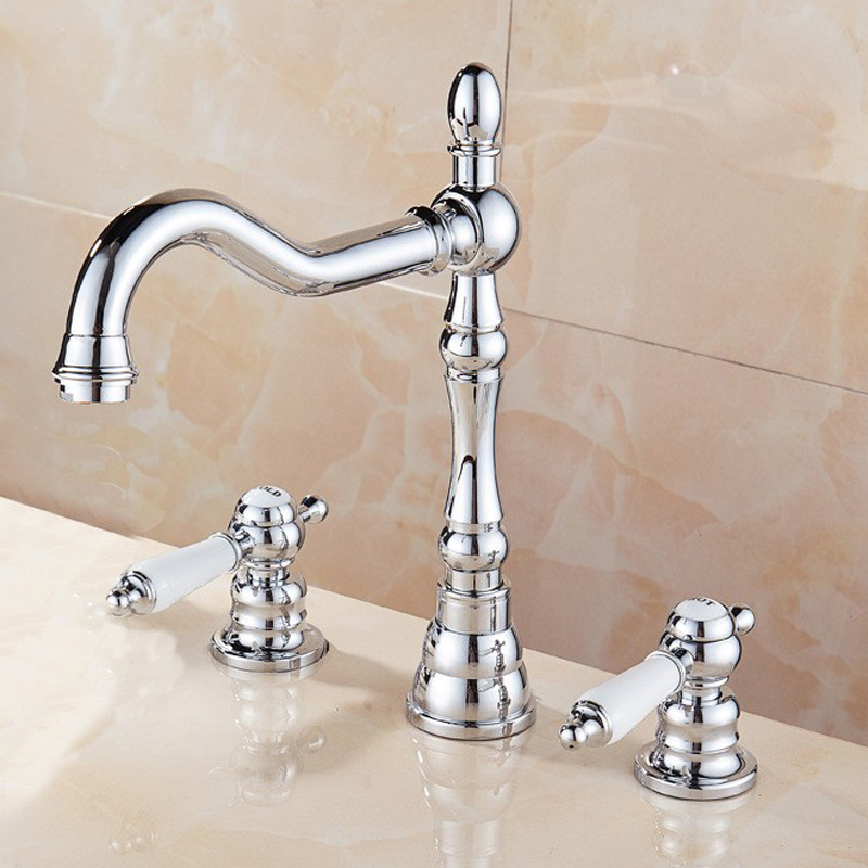 Ceramic handle double handle faucet bamboo split eight-inch three-hole three-piece basin faucet water outlet rotatable