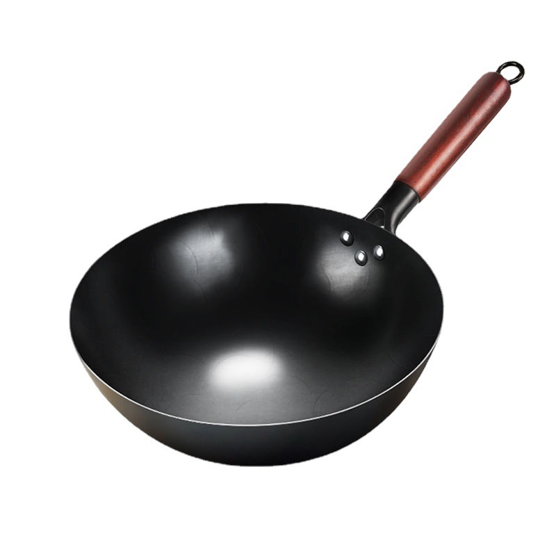 Olla de hierro de Zhangqiu, wok frito con patrón de martillo forjado a mano, sartén antiadherente sin recubrimiento, sartén de cocina universal