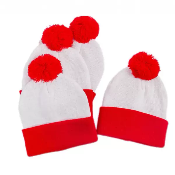 Christmas decorative knitted hat color matching pee hat striped red fur ball hat knitted hat for men and women with little red riding hood