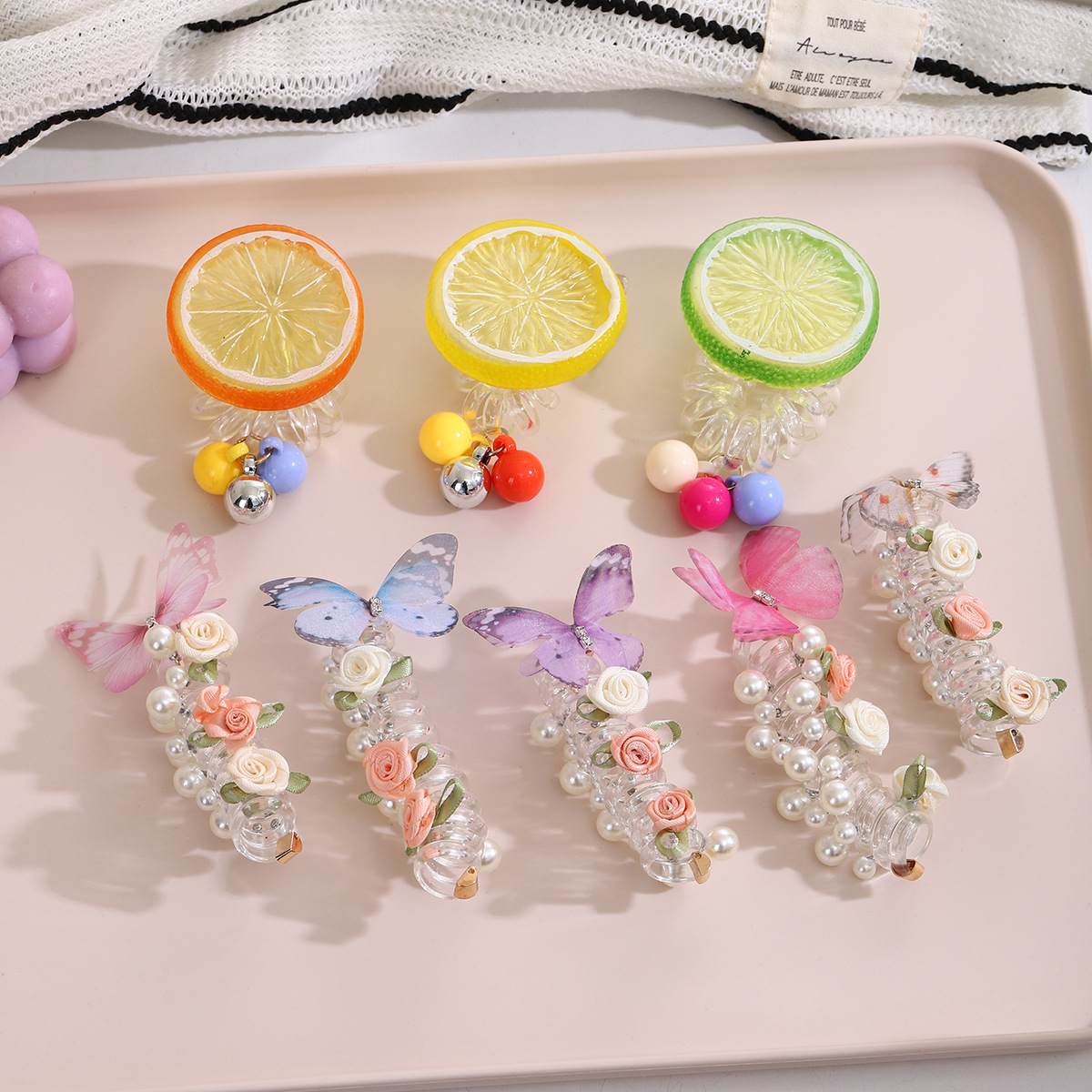 Frutas burbujas campana para niños toques de cabello lindas chicas dulces línea telefónica anillo de cabello correa de goma cola de caballo cuerda de cabeza