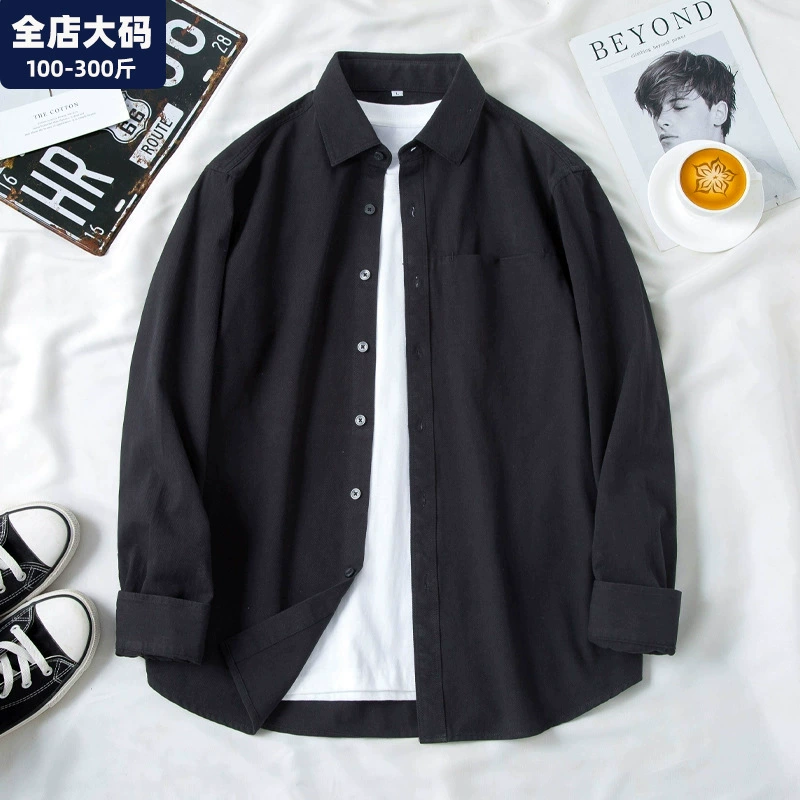 Большая черная мужская рубашка большого размера осенняя повседневная свободная, продвинутый смысл, рубашка, мужская толстая толстая