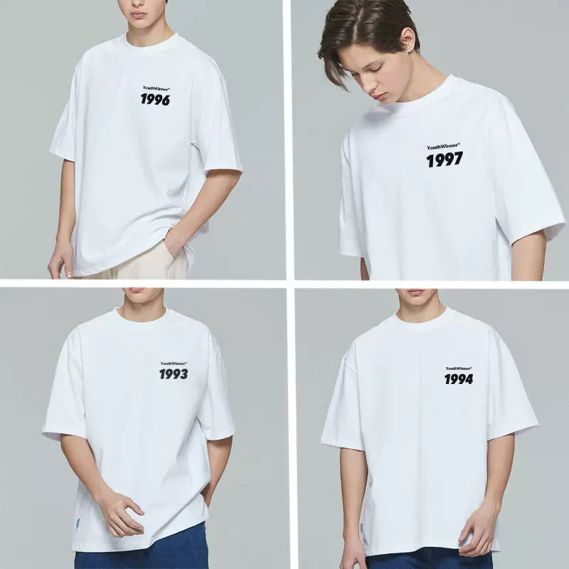 夏季新款重磅纯棉年份白色简约短袖T恤男宽松情侣装（1980-2005）