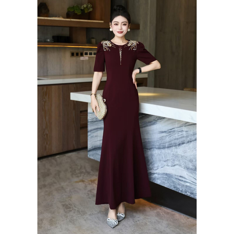 Noble and Luxurious Wedding Evening Gown Dress with Heavy Rhinestone Embellishment for Mother-In-Law, Mother, and Bride Noble and Luxurious Wedding Evening Gown Dress with Heavy Rhinestone Embellishment for Mother-In-Law, Mother, and Bride