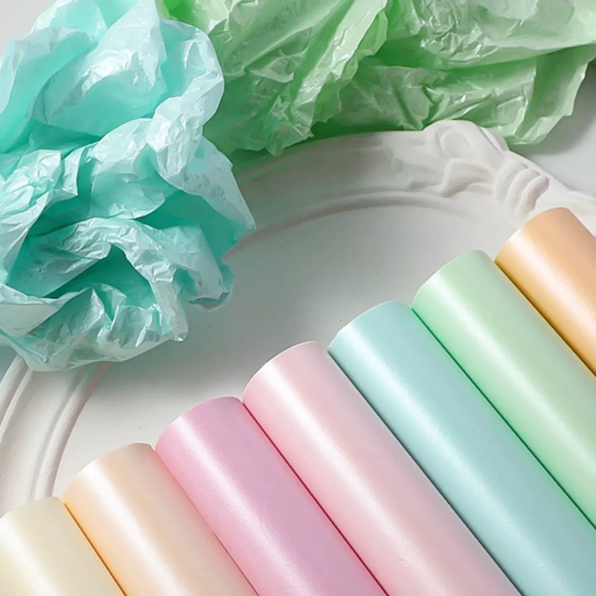 珠光雪梨纸礼品包装花束包花花店用水果鲜花手揉褶皱内衬材料