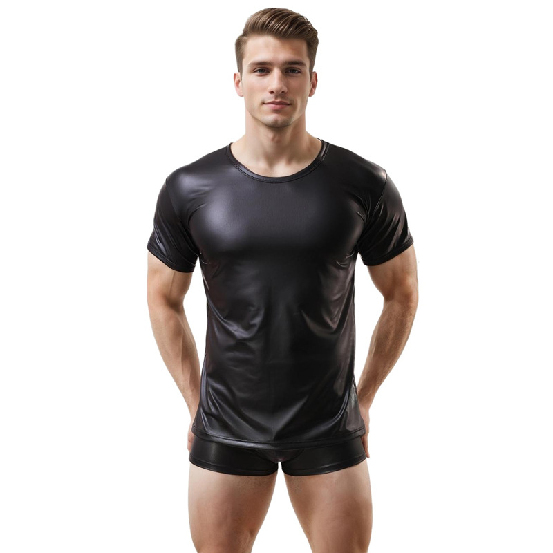 Hombre sexy ropa interior chaleco cuello redondo bar camiseta espectáculo de escenario camisa de manga corta al por mayor MP075
