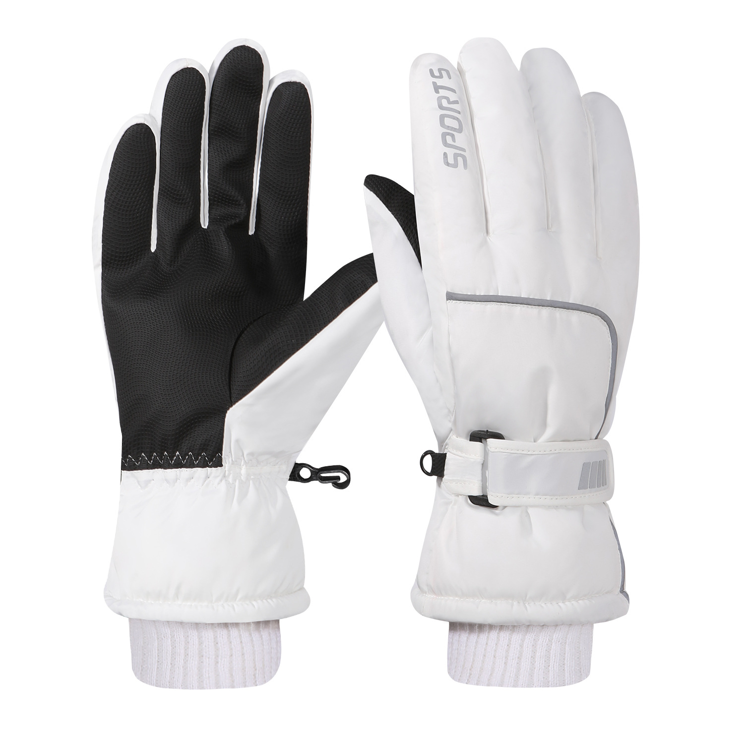Black Ski Gloves for Outdoor Mountaineering, Windproof, Cold-Proof, Fleece-Lined, Thickened, Warm, with Adjustable Cuffs, Touchscreen-Compatible, Non-Slip, for Winter