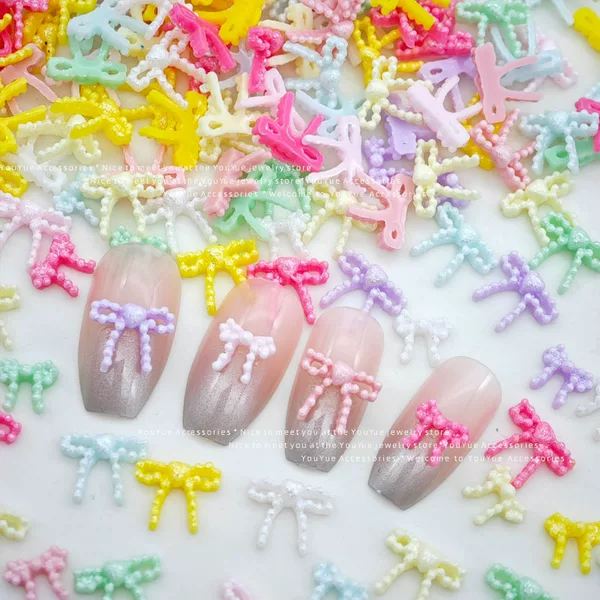 Mermaid Imitation Pearl Bow Nail Art Accessories Dopamine Floating Bow Tie Resin Nail Diamond DIY Decorations