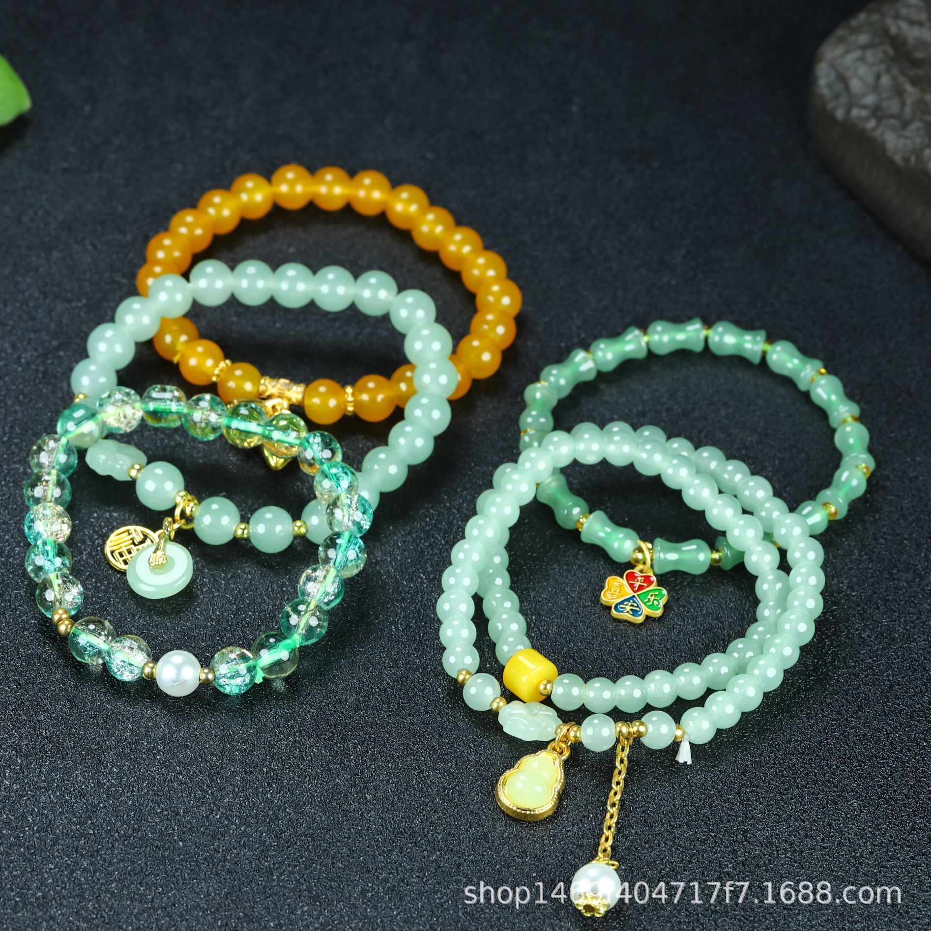 高品质二圈手链葫芦手串金丝玉铃兰花吊坠珍珠福牌四叶草厂家批发