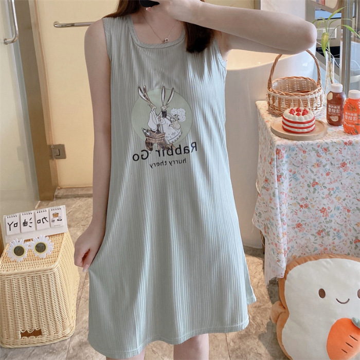 2024 chaleco de verano vestido de pijama con cojín de pecho de chicas de dibujos animados largo vestido sin mangas delgado ropa de hogar al por mayor