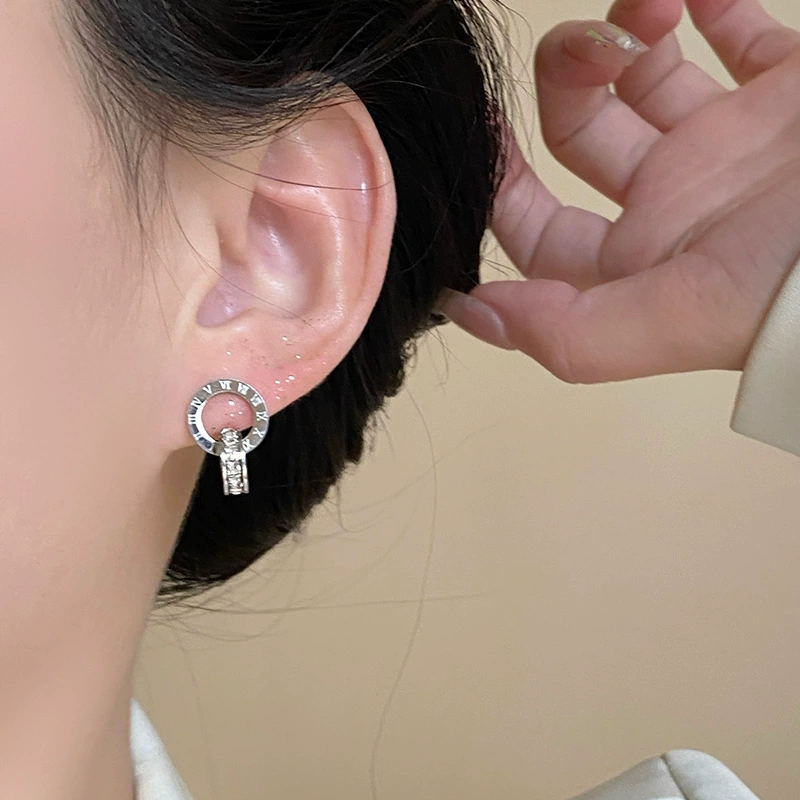 Серьги из нержавеющей стали, образец серебра 925, двойное кольцо, серебро/золото/розовое золото
