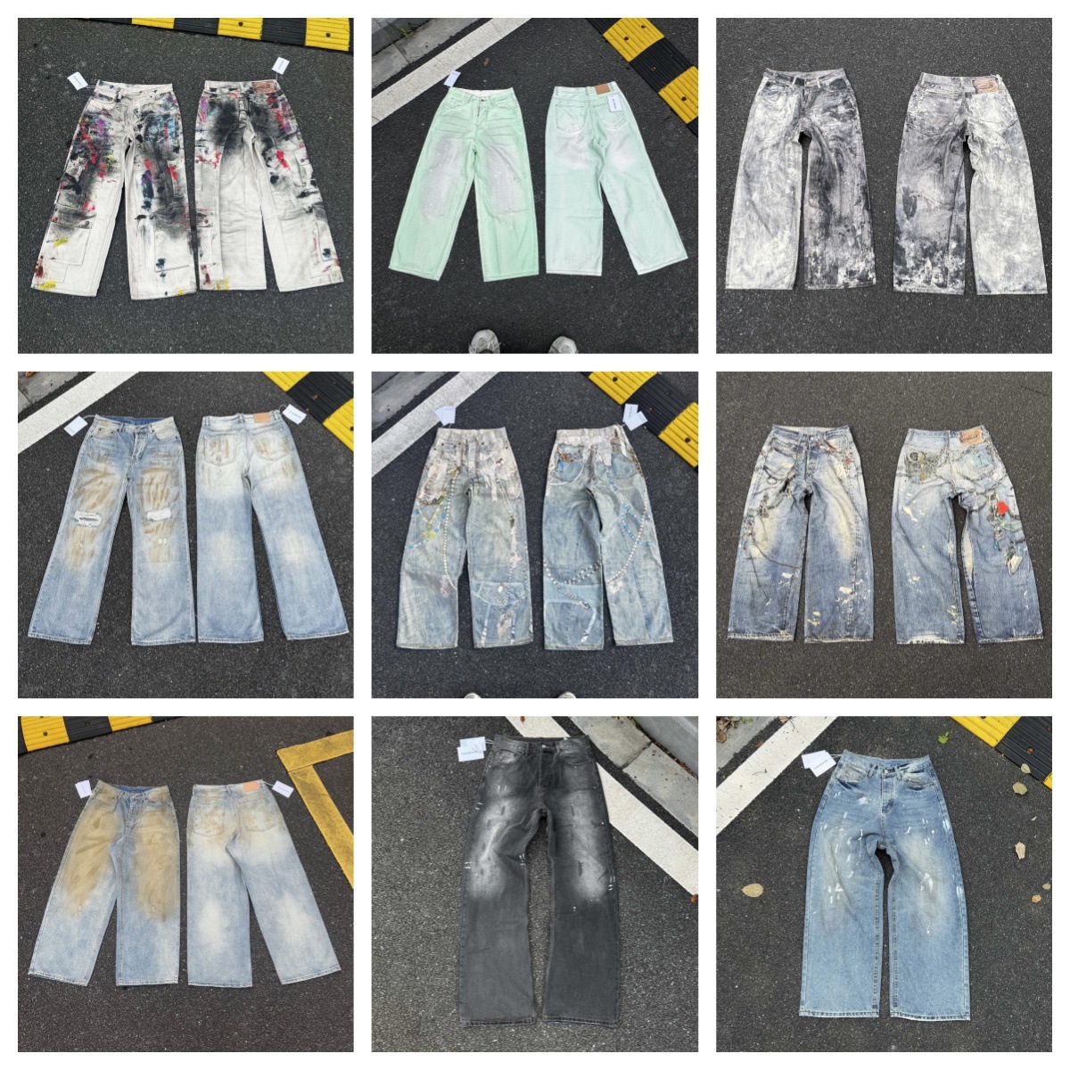 Foreign Trade Acn 1 Jeans, Loose Low-Rise Wide-Leg Ac Jeans, Distressed Unisex American-Style Trendy Long Pants
