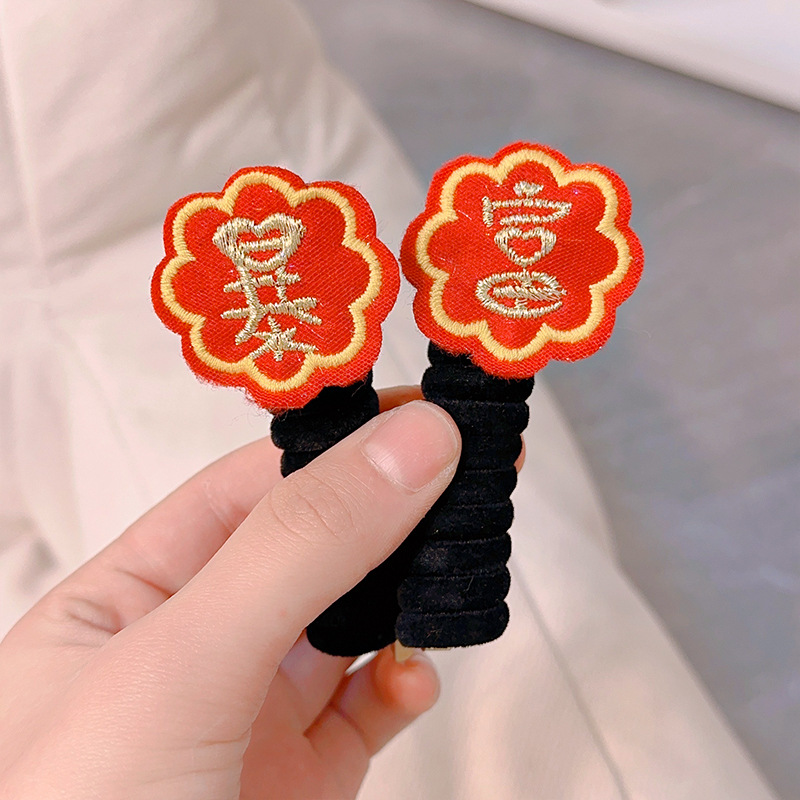 Felpa Año Nuevo accesorios para el cabello para niños línea telefónica rica banda para el cabello cuerda para el cabello Velvet Cherry Bow banda de goma banda para el cabello