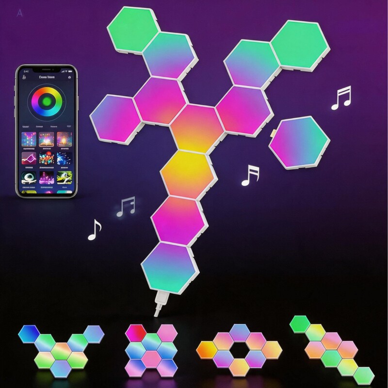 Cross-Border Hexagonal Ambient Light Rgb Splicing Light E-Sports Background Wall Light Honeycomb Light Quantum Light Led Light Emitting Light