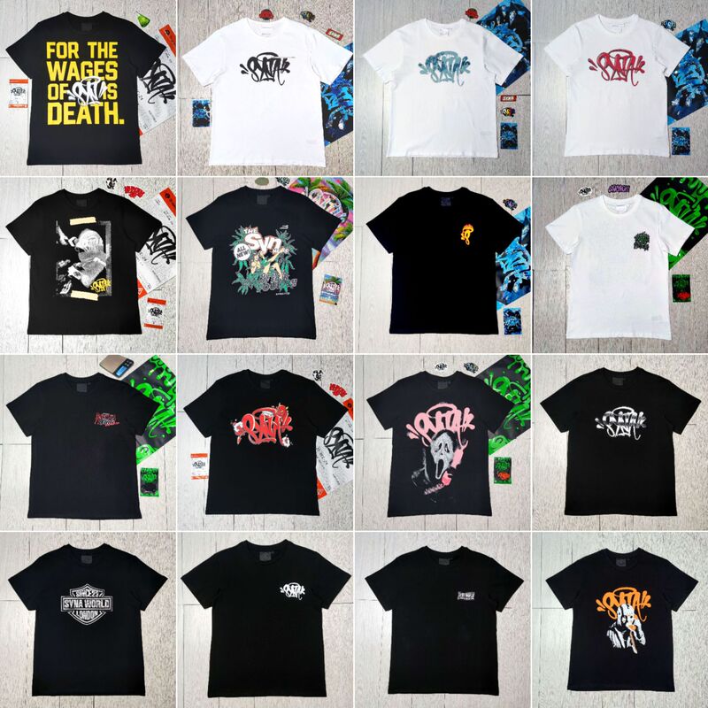 Pure Cotton Syna World American Hip-Hop Letter Printed Round Neck Short-Sleeved Men and Women Couple Same Style Trendy Brand T-Shirt Summer