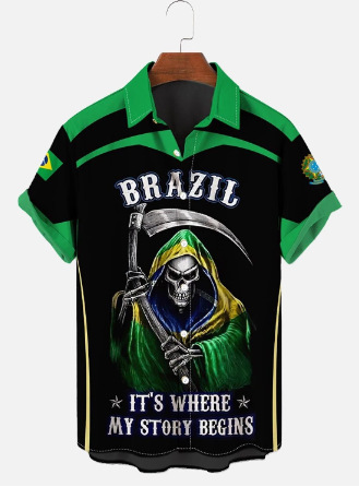 Fuente de rayas de manga corta para hombre patrón digital de cuatro lados nueva camisa de bala de cuatro lados en 3D transfronteriza fábrica de camisas de Brasil