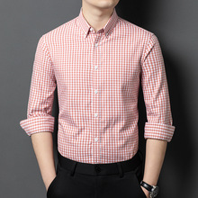 2025春装新款男士长袖格子衬衫时尚休闲棉质薄款职场百搭衬衣代发